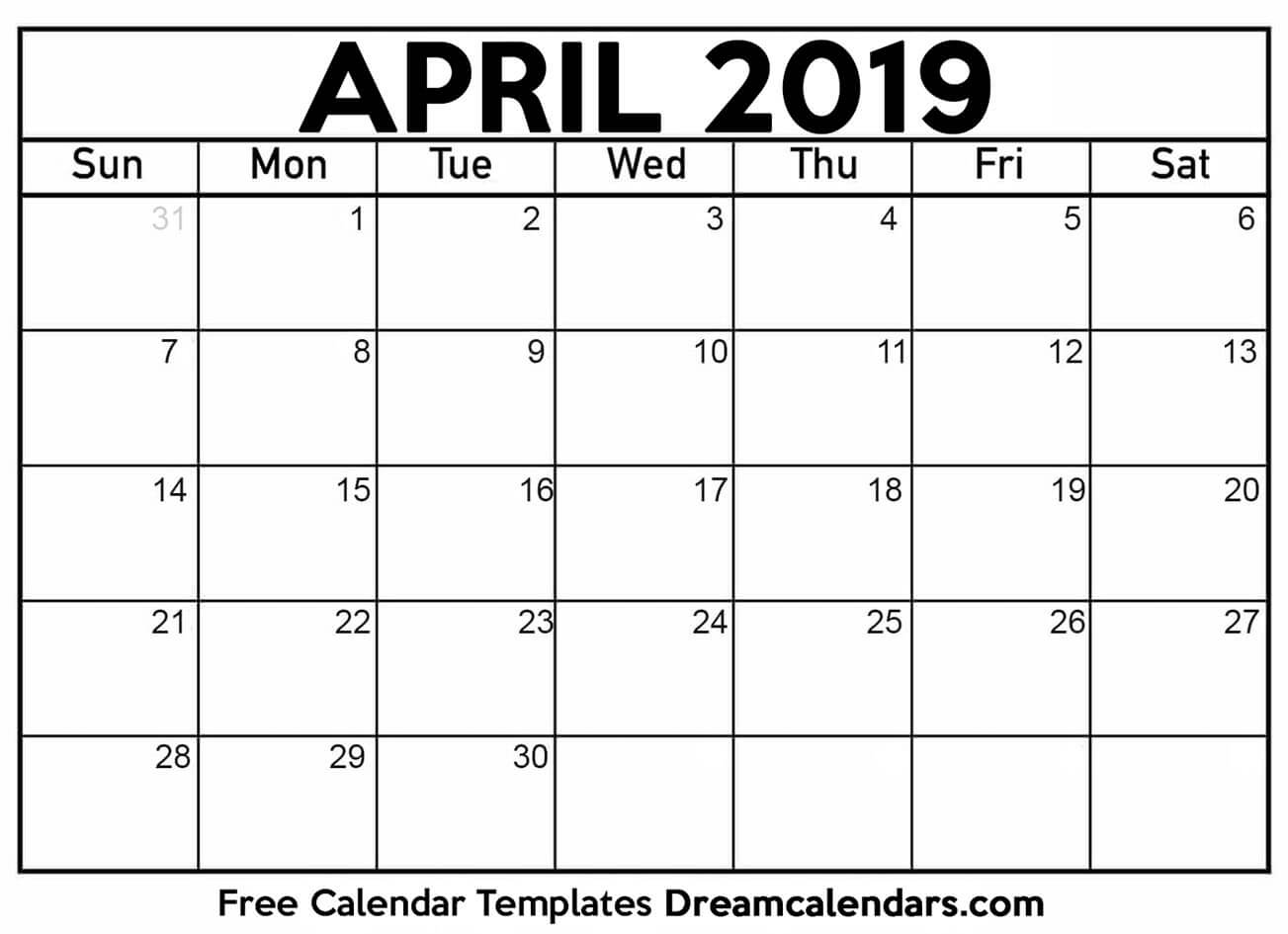 April 2019 calendar Free blank printable with holidays