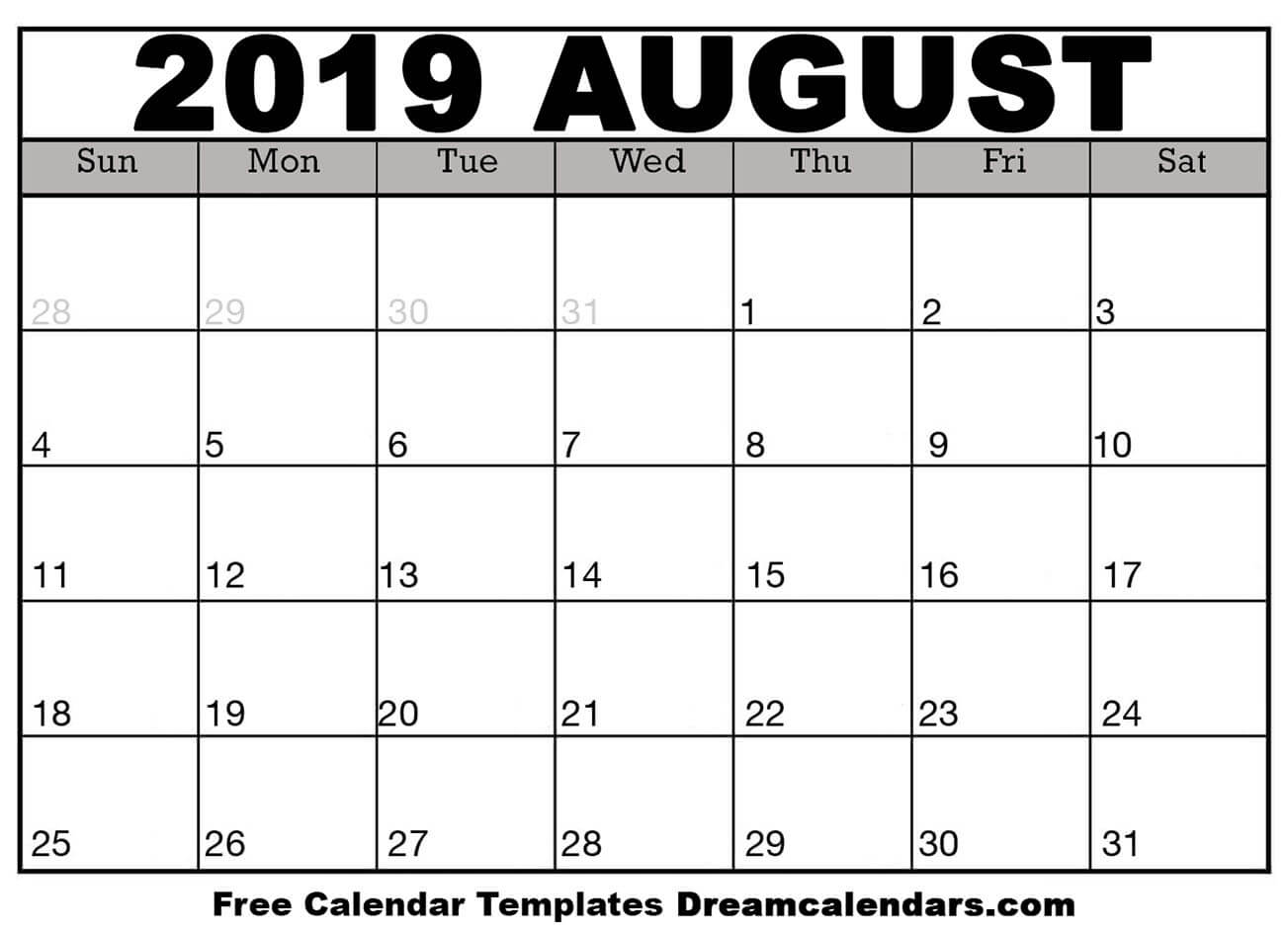 Printable Blank August Calendar - Printable World Holiday