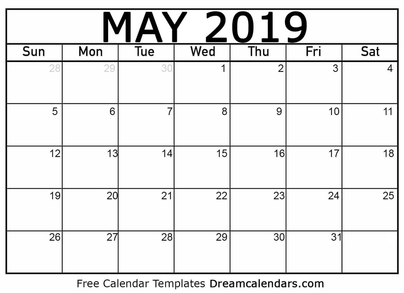 May 2019 calendar Free blank printable with holidays