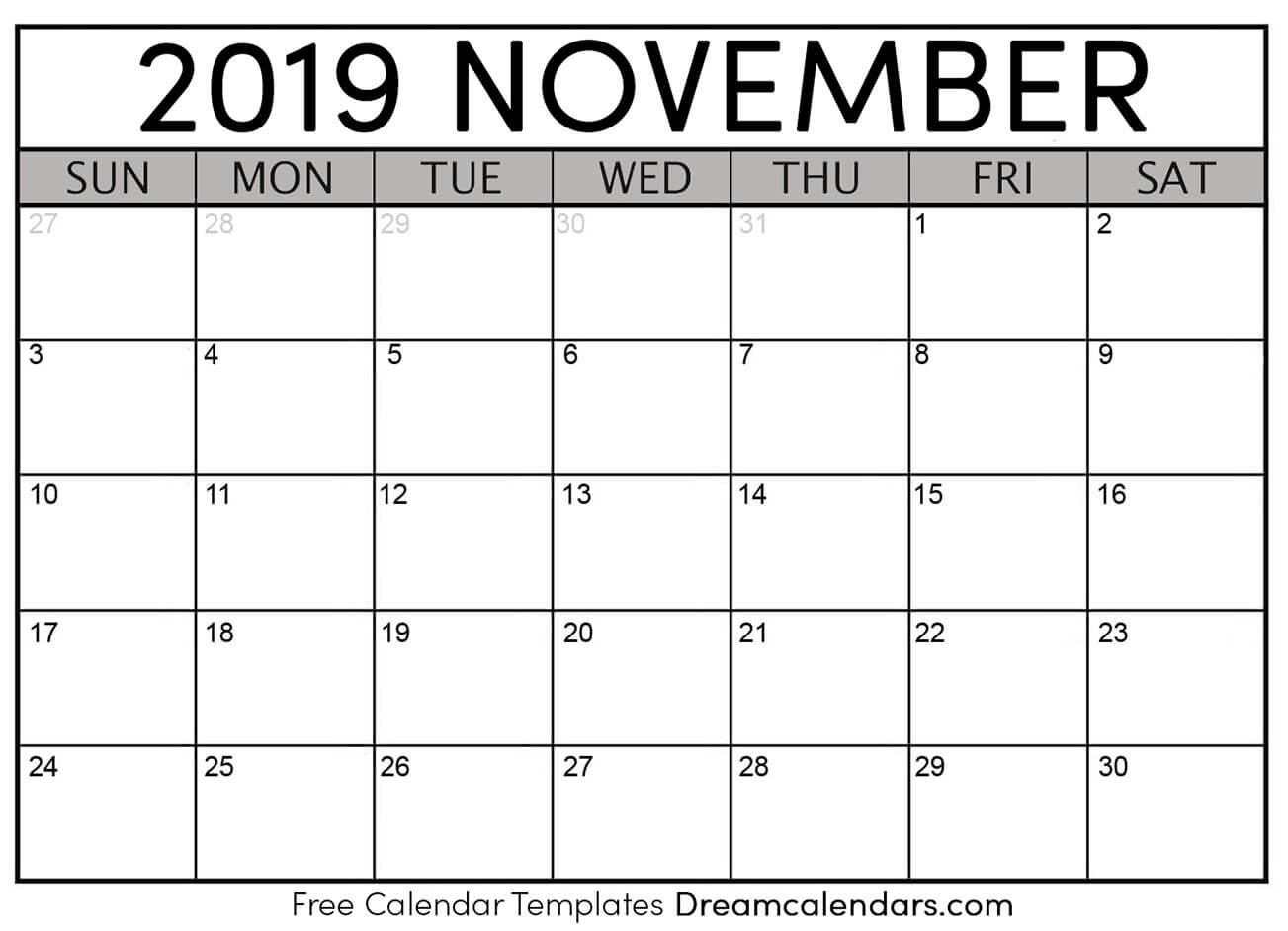 Free Printable Calendar Templates November 2019