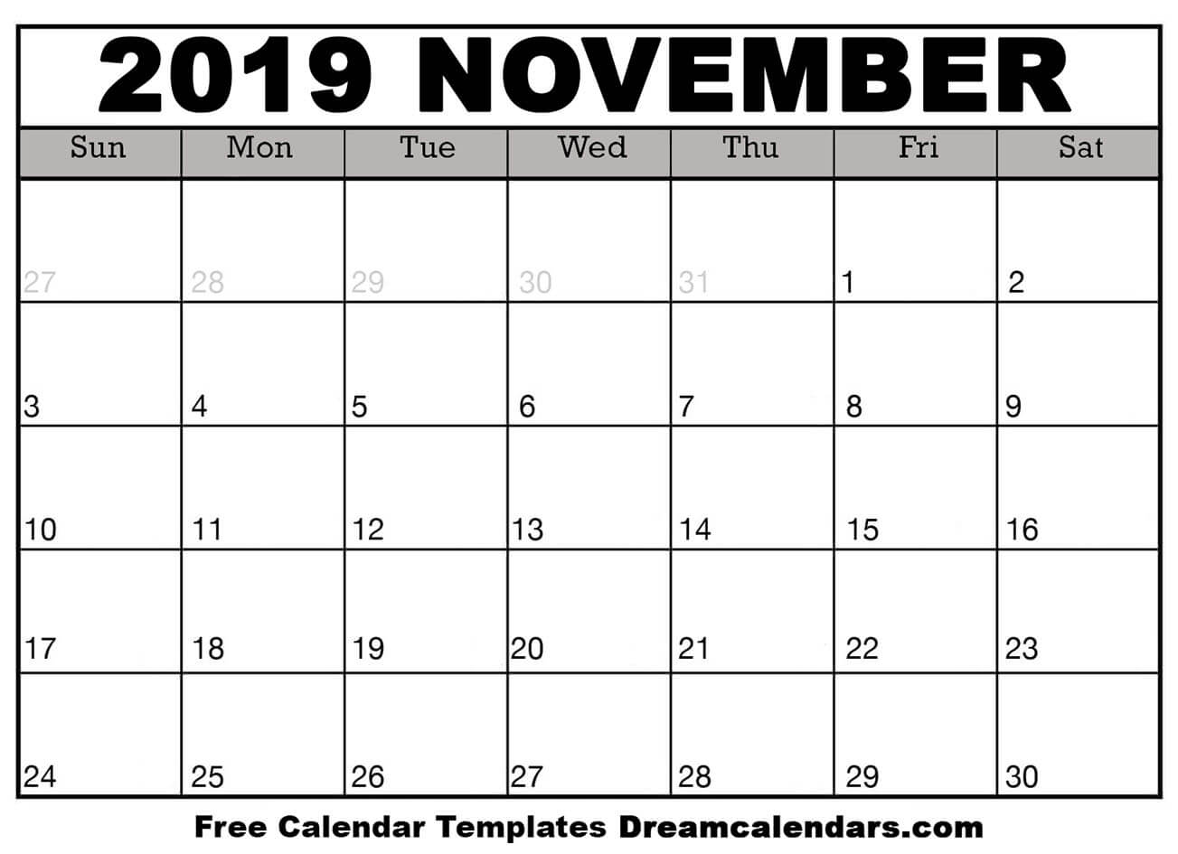 November 2019 Calendar Free Printable with Holidays and Observances