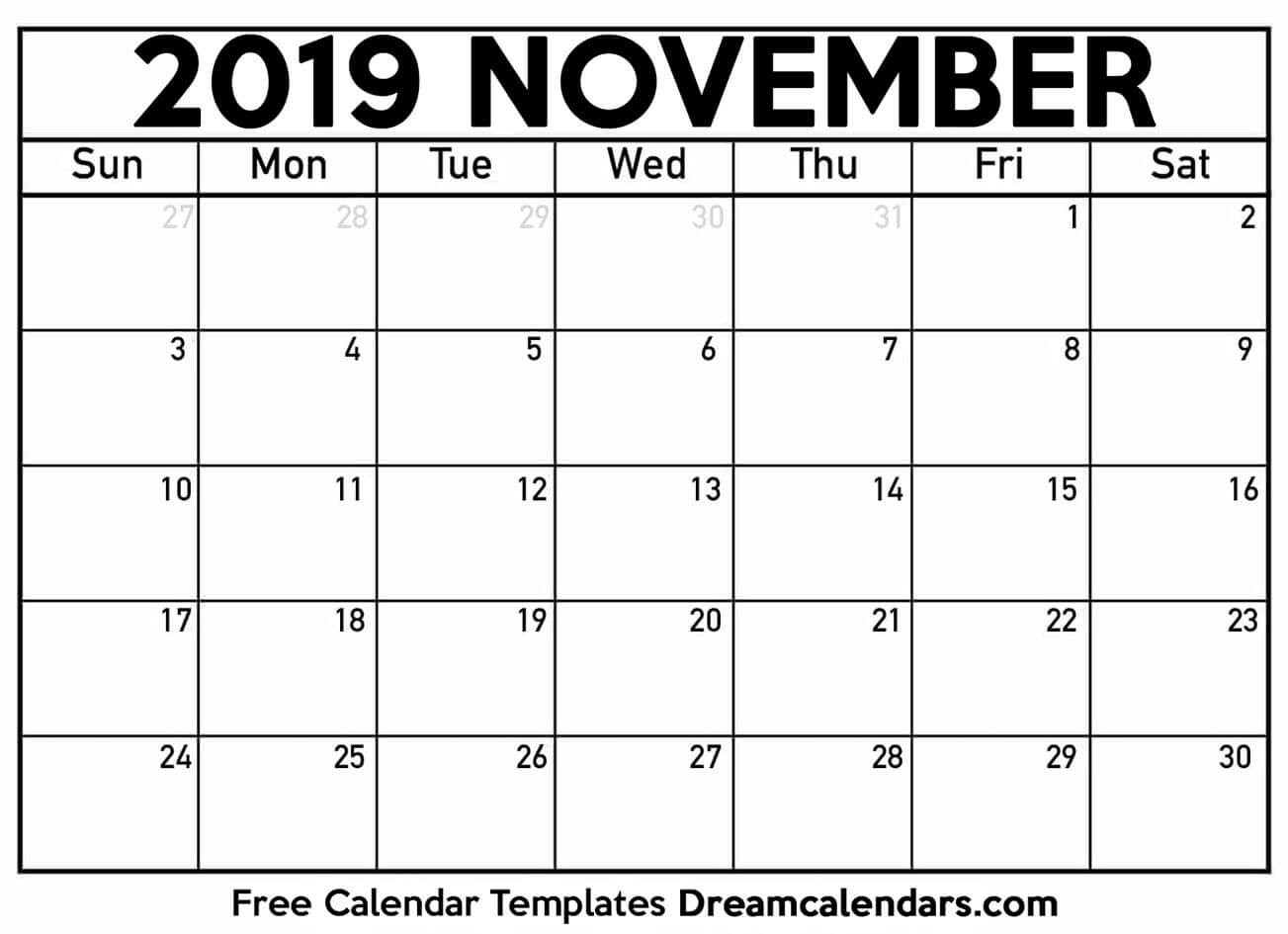 November 2019 calendar Free blank printable with holidays