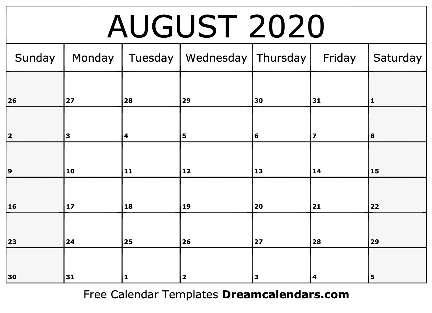 August 2020 Calendar Free Blank Printable With Holidays