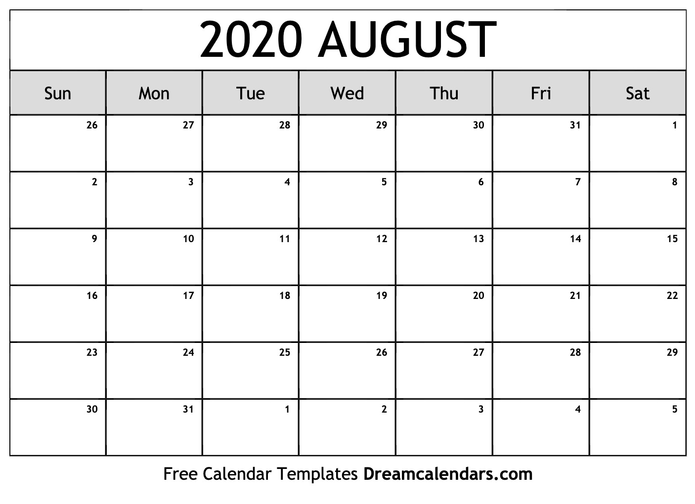 August 2020 calendar | Free blank printable with holidays