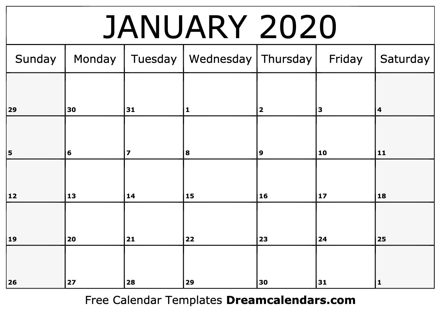 January 2020 calendar Free blank printable with holidays