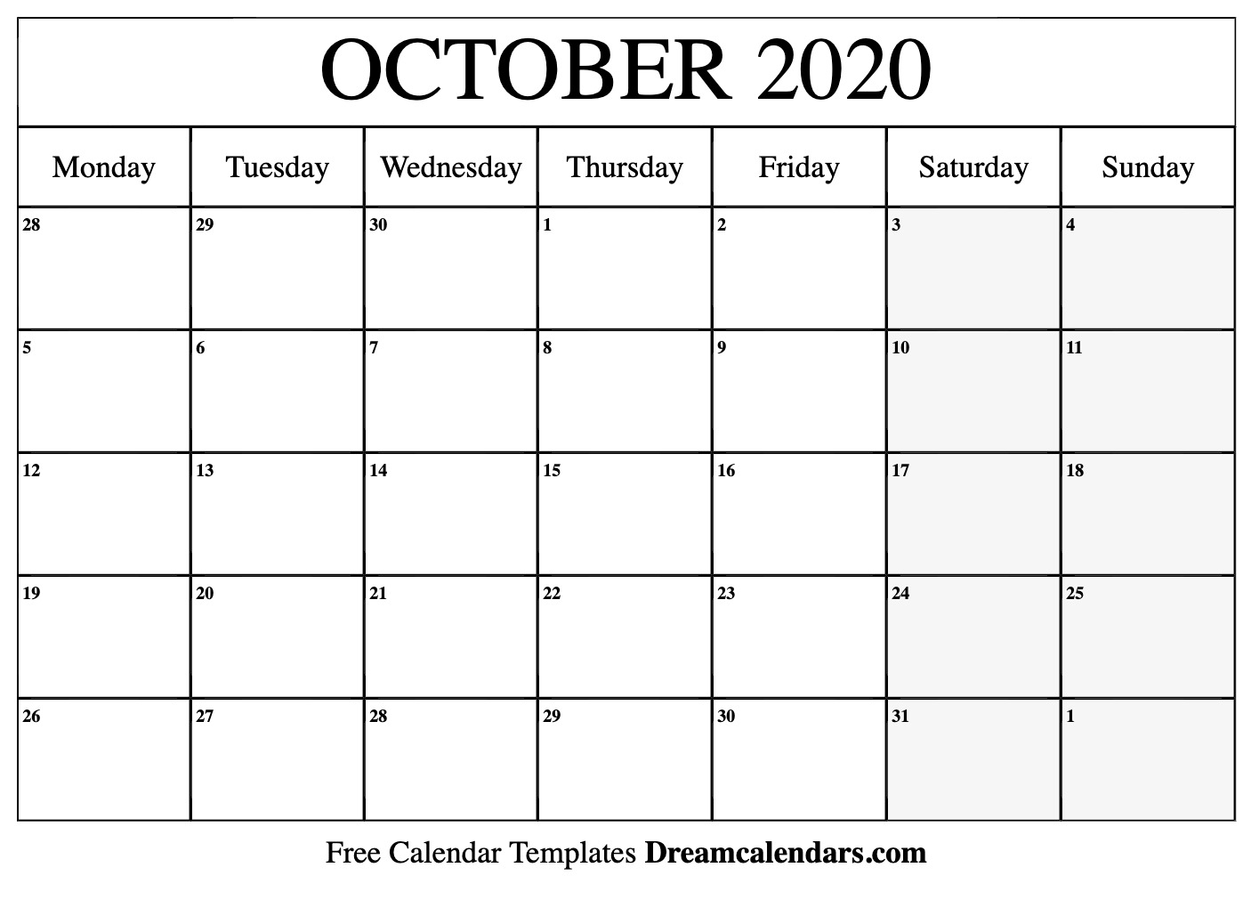 download printable october 2020 calendars
