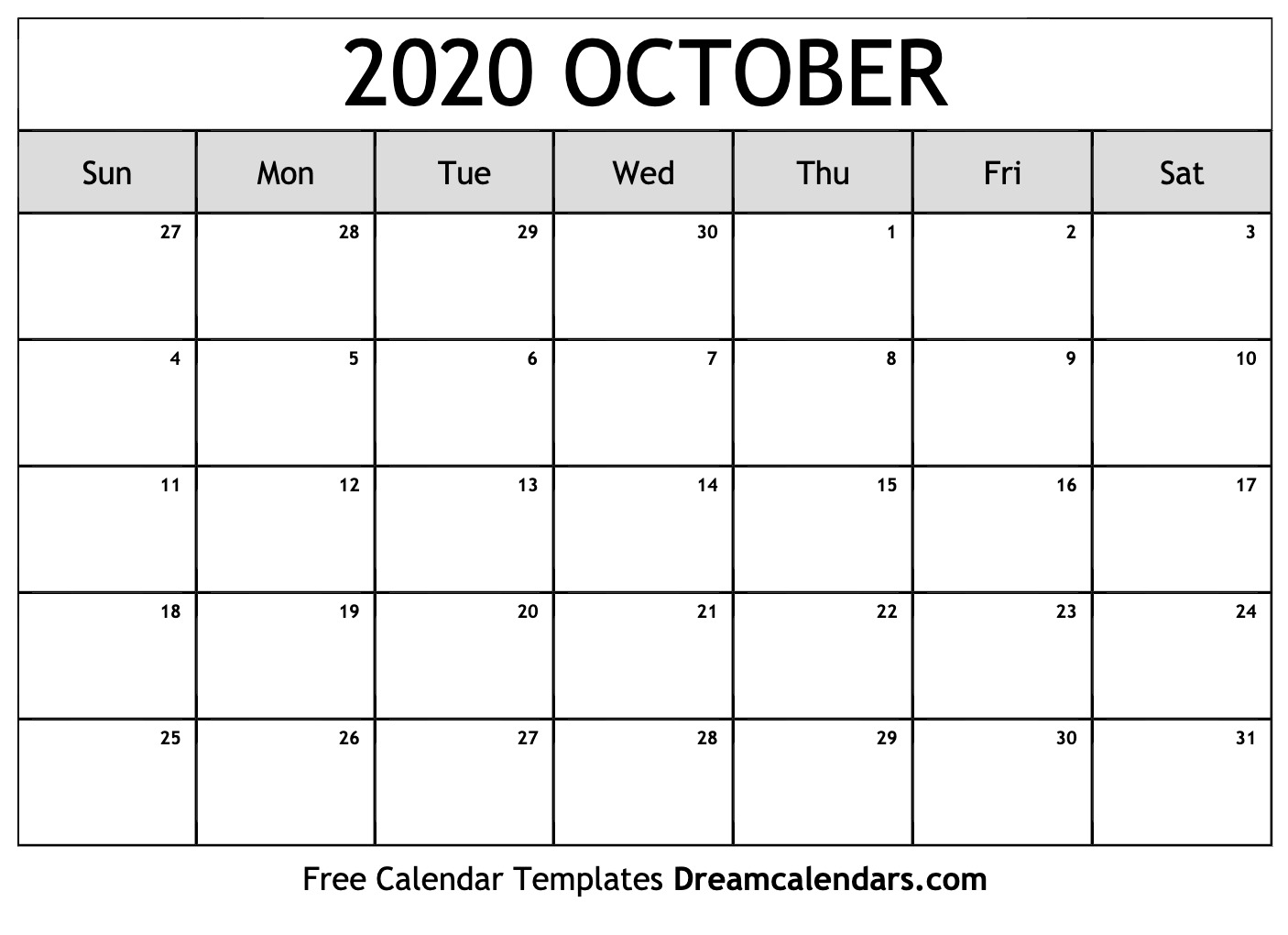 October 2020 calendar Free blank printable with holidays