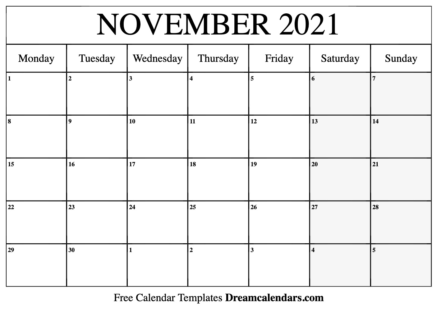 November 2021 Calendar - Free Printable with Holidays and Observances