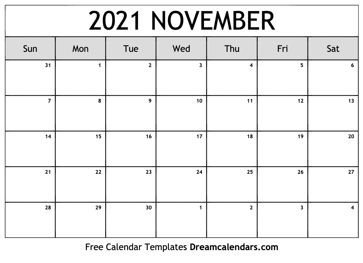 November 2021 Calendar Free Printable with Holidays and Observances
