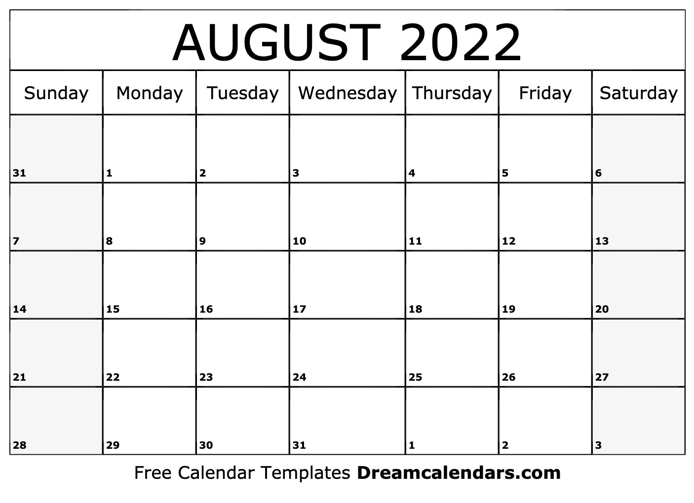 August 2022 calendar Free blank printable with holidays