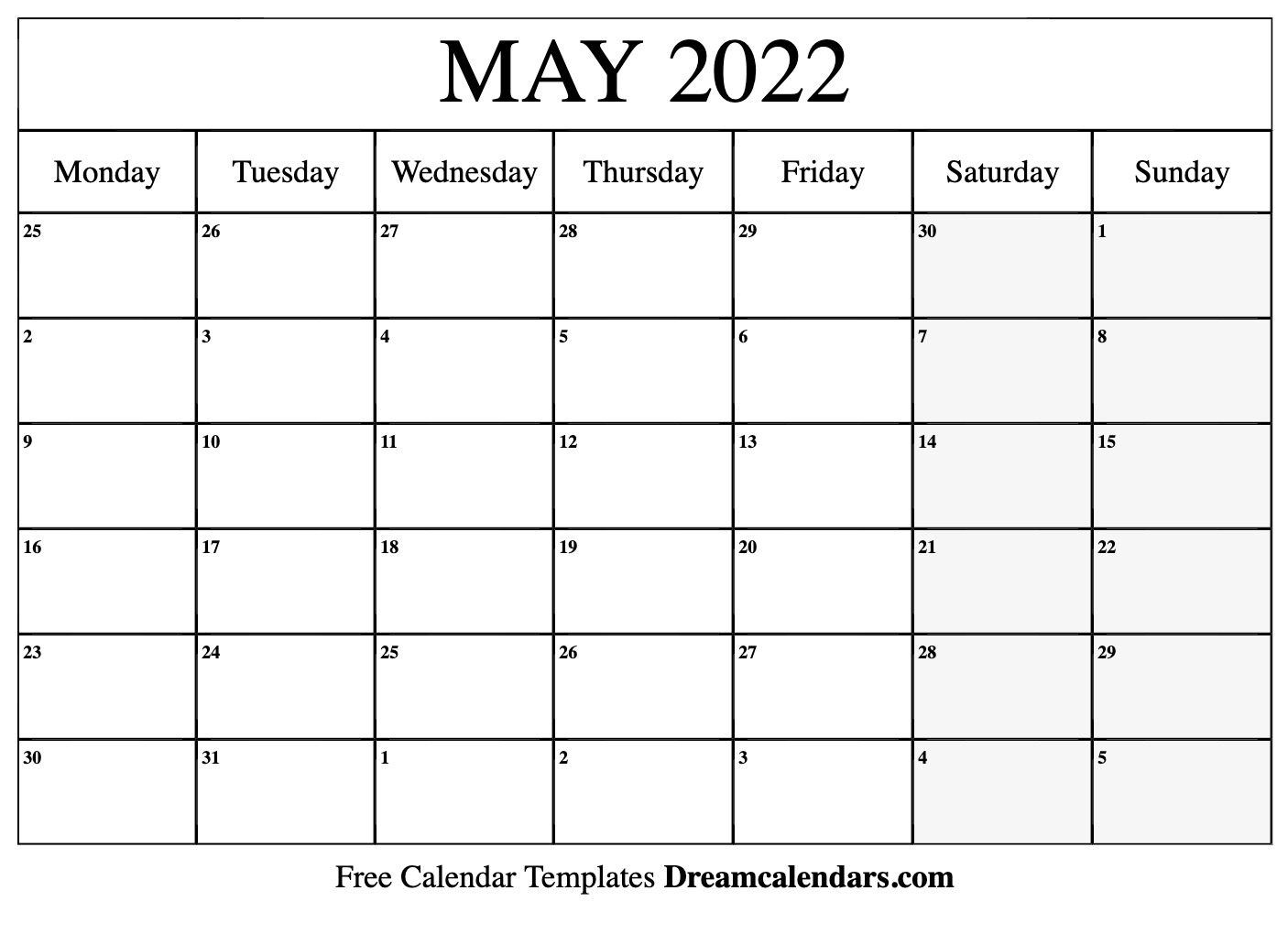 May 2022 Calendar - Free Printable with Holidays and Observances