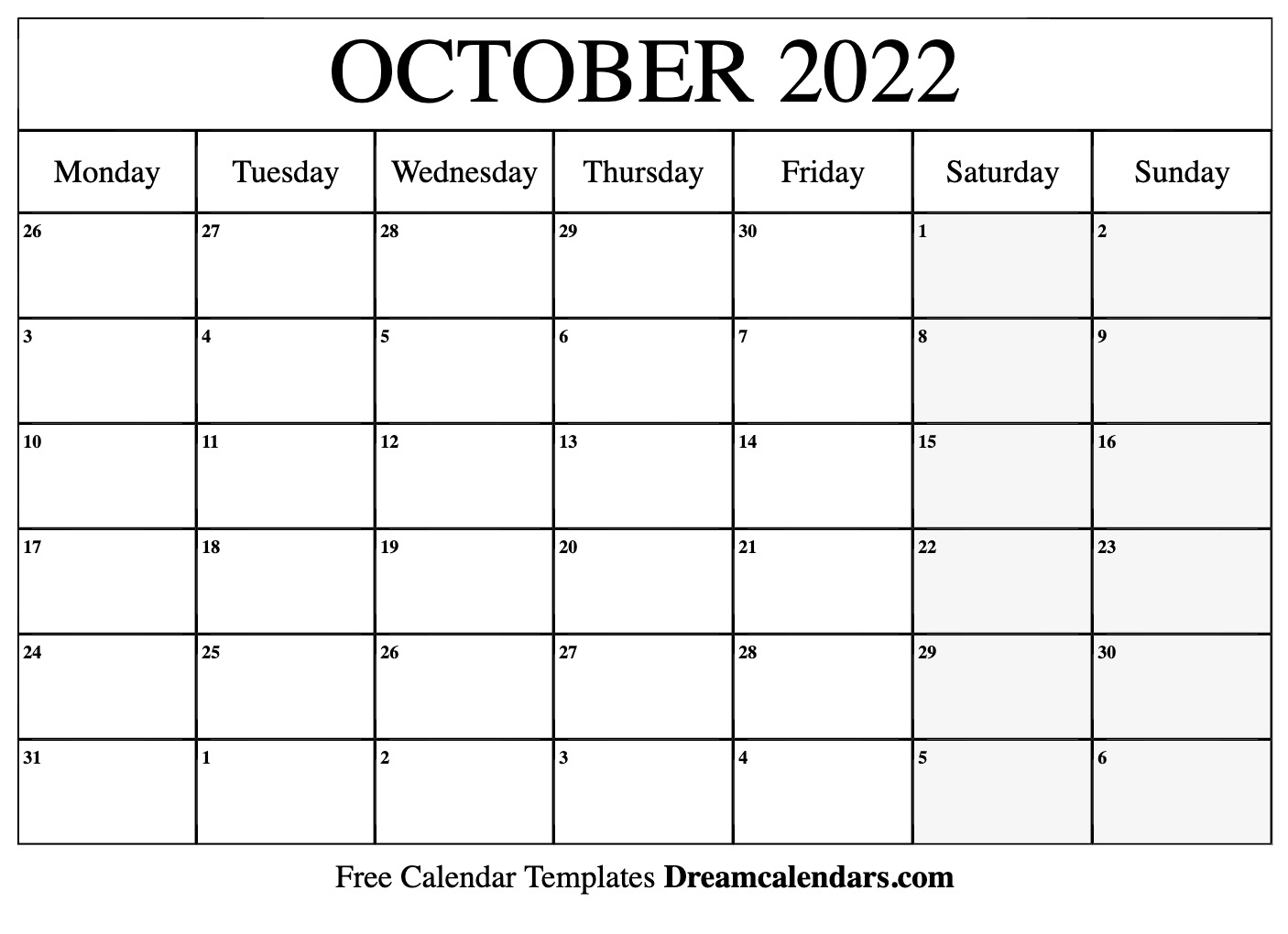 October 2022 Calendar Free Blank Printable With Holidays