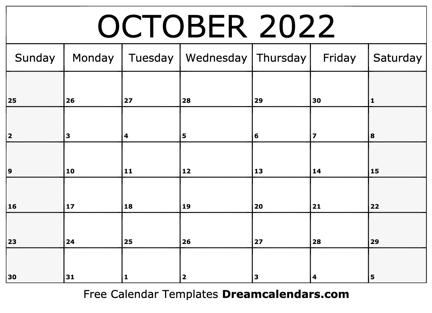 October 2022 Calendar Free Blank Printable With Holidays