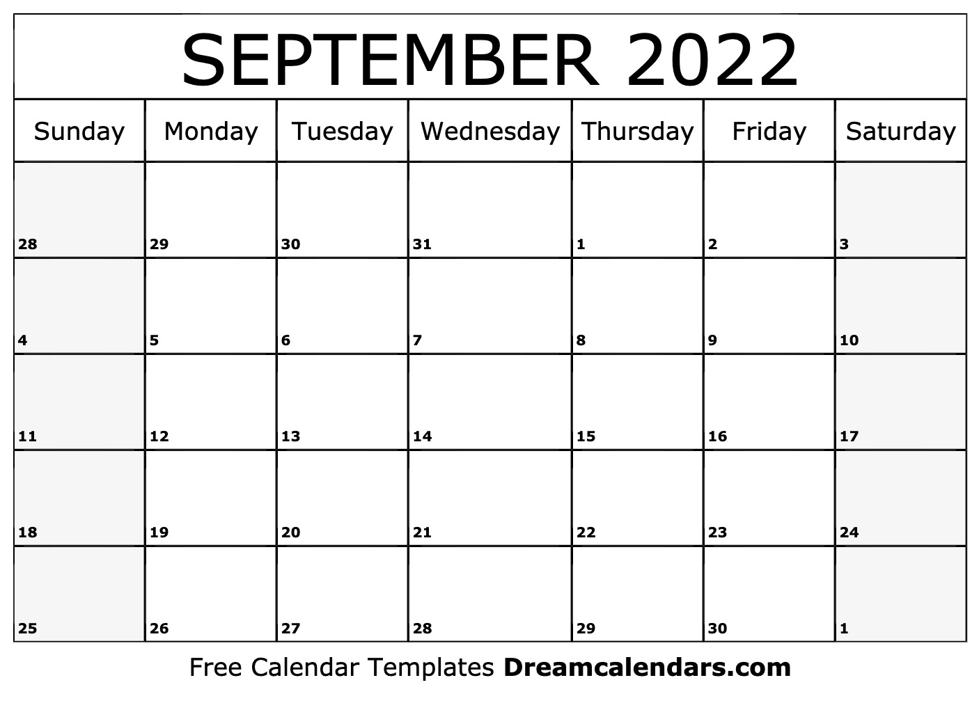 September 2022 Calendar Free Blank Printable With Holidays