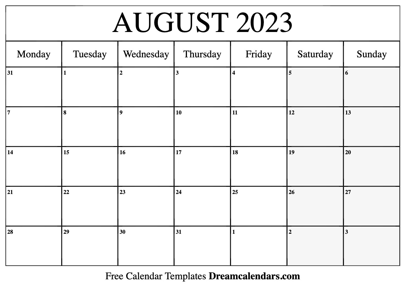 August 2023 Calendar Free Printable with Holidays and Observances