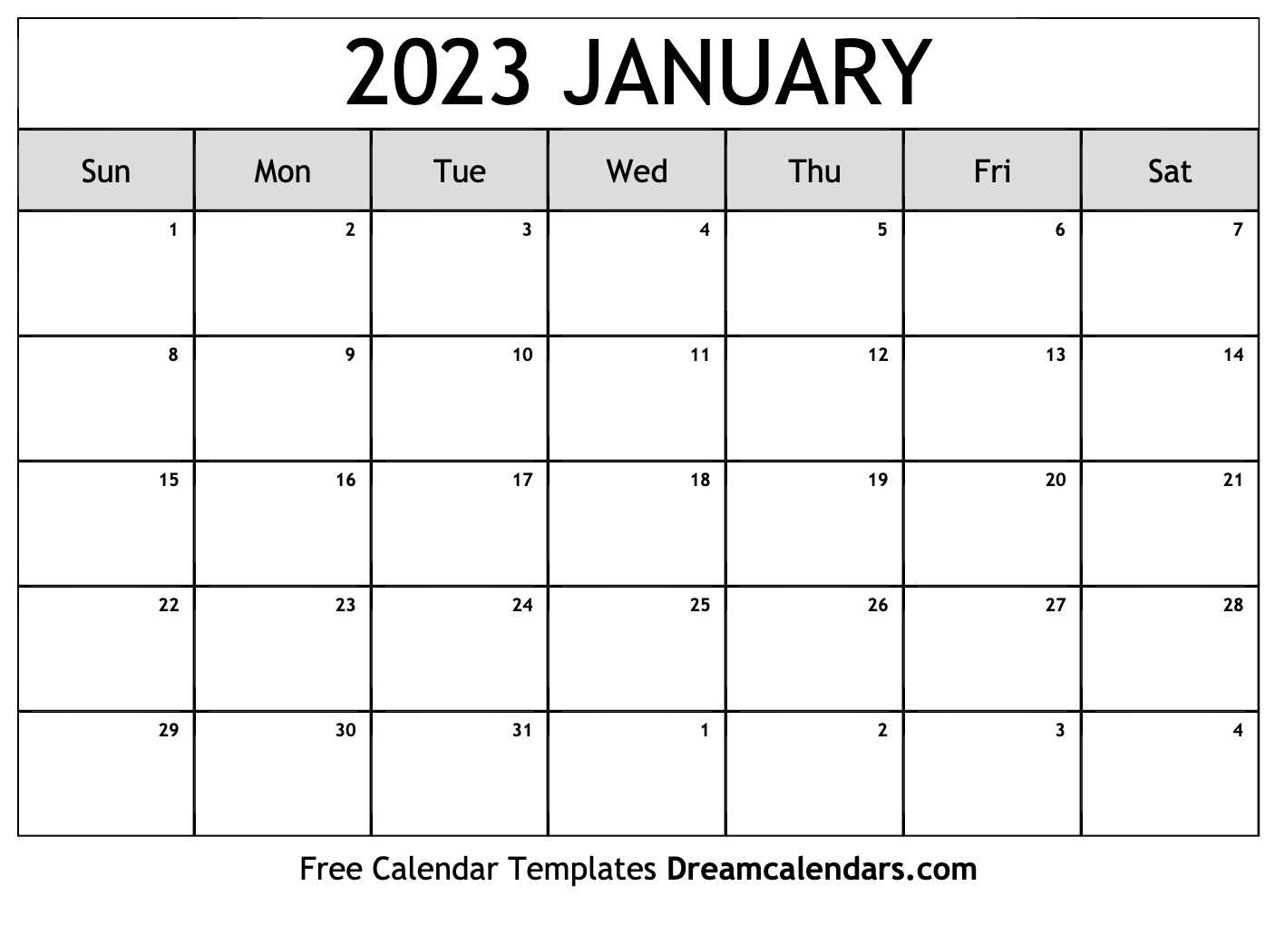 Printable Jan 2023 Calendar