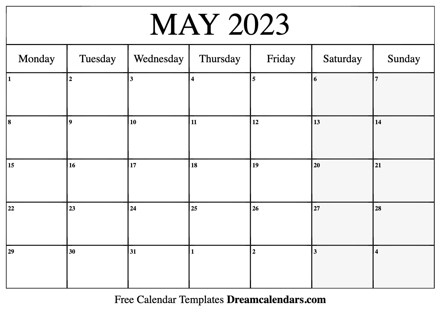 2023 Calendar For May Printable Template Calendar