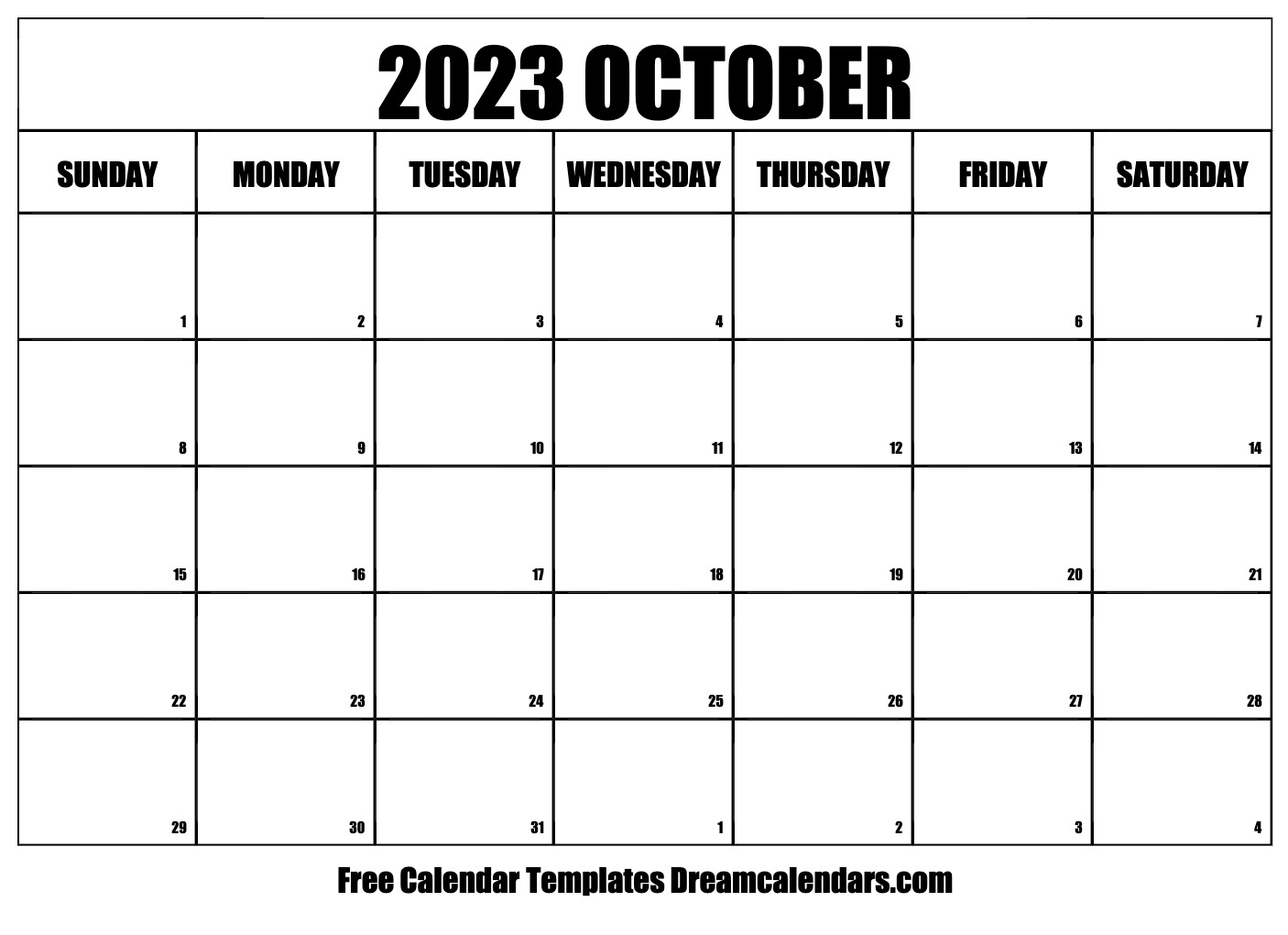 Blank Calendar For October 2023 Printable Blank Printable October 