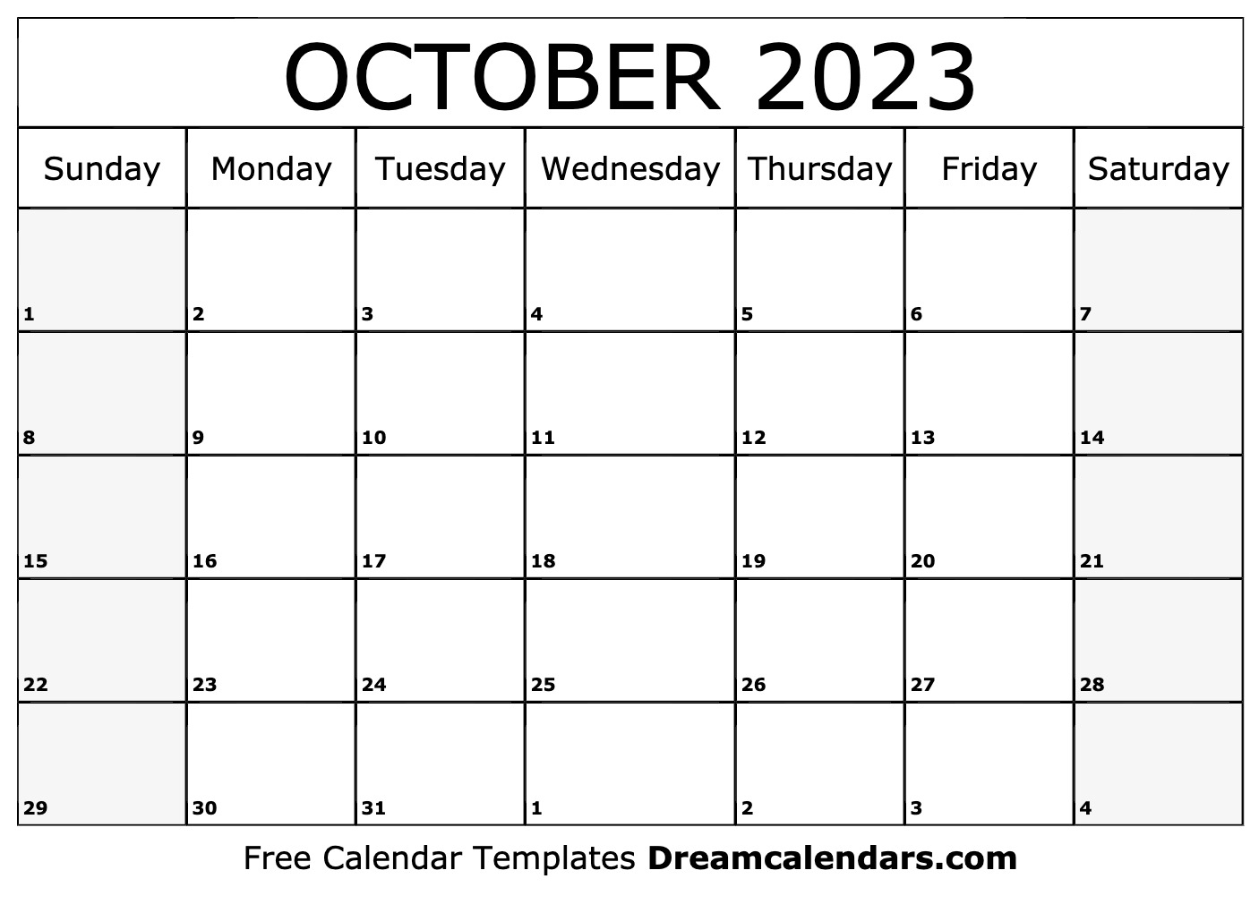 October 2023 Calendar Free Printable Calendar October 2023 Calendar 