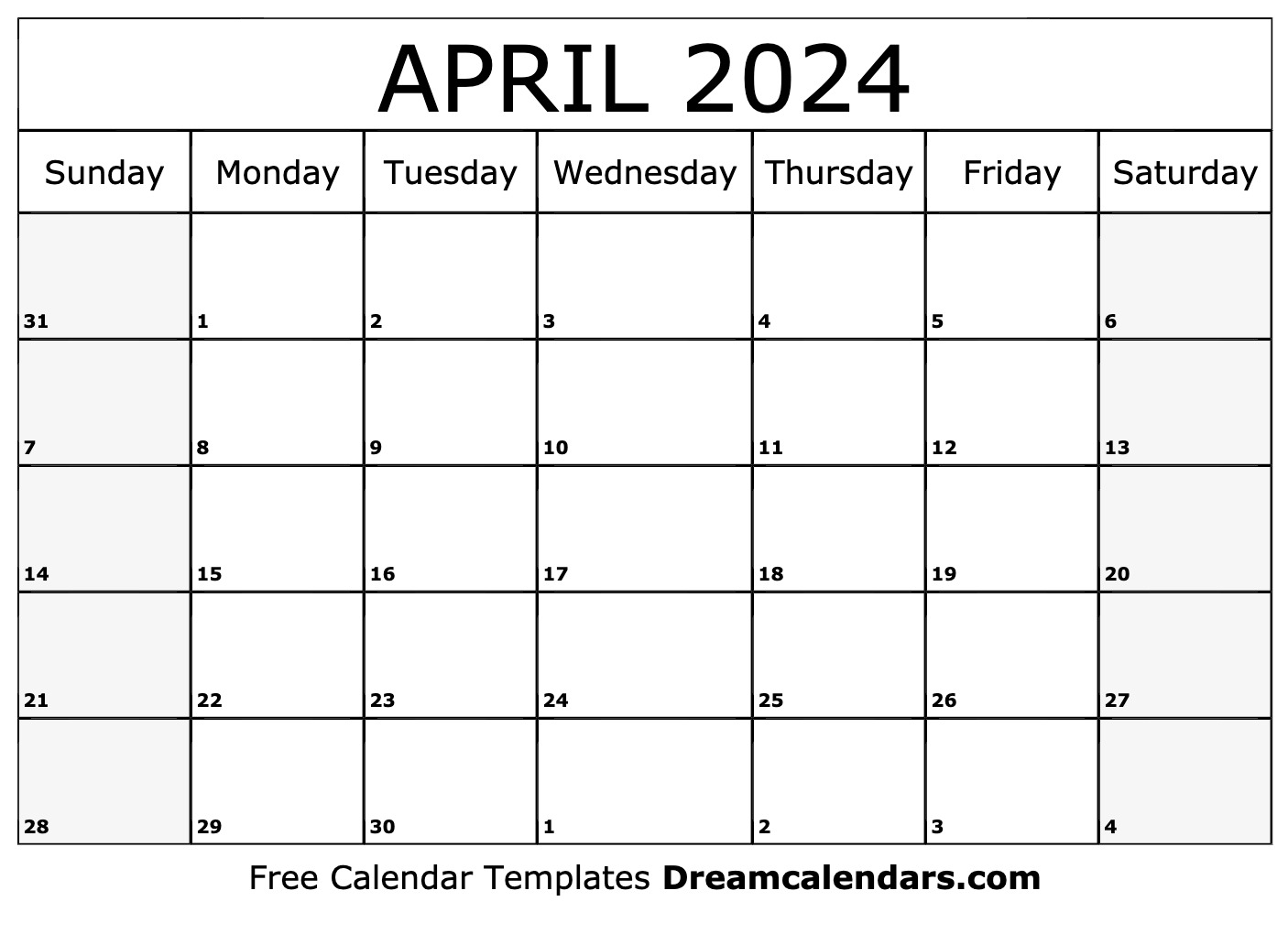 April 2024 Blank Calendar Printable