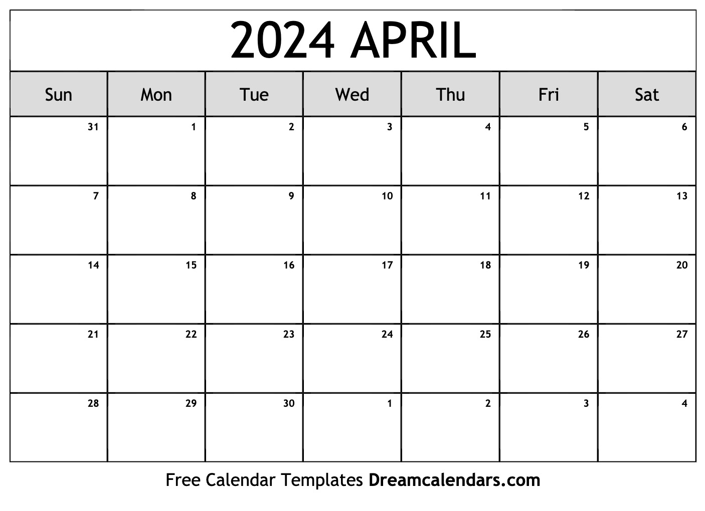 Blank April 2024 Calendar Printable Free Kacy Sallie