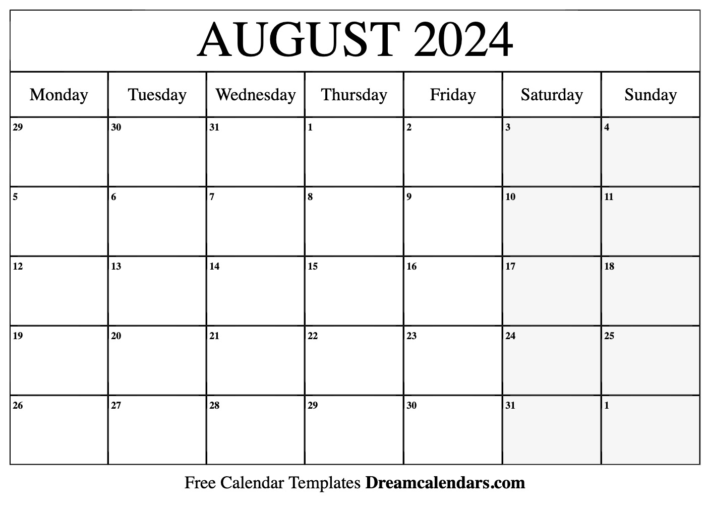 August 2024 Calendar Free Printable with Holidays and Observances