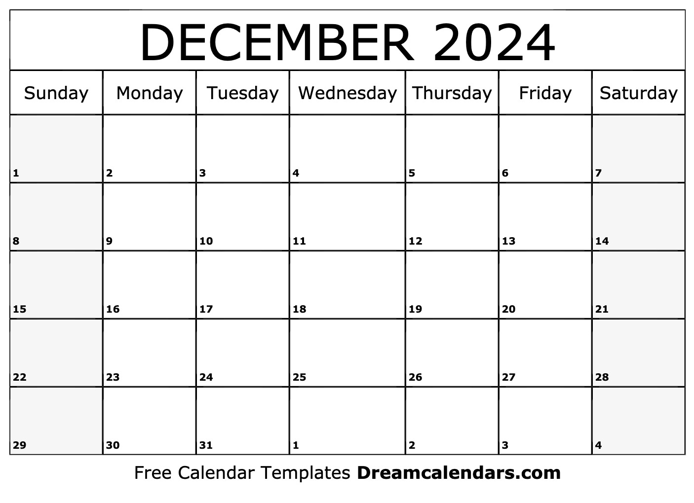 Blank December 2024 Calendar Printable Free