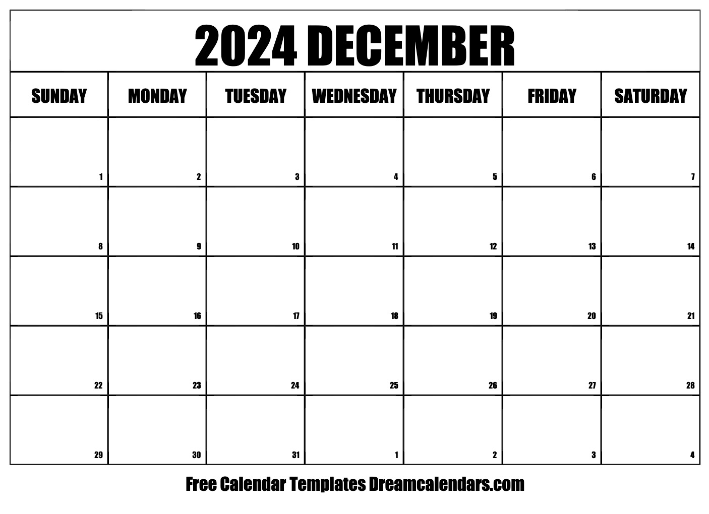 Free Printable Calendar 2024 December