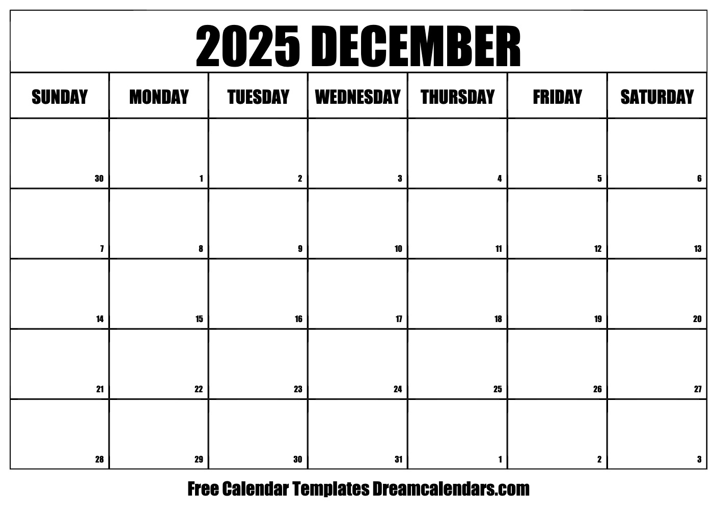 Free Printable December 2025 Calendar Calendrier 2025 2026 Gratuit