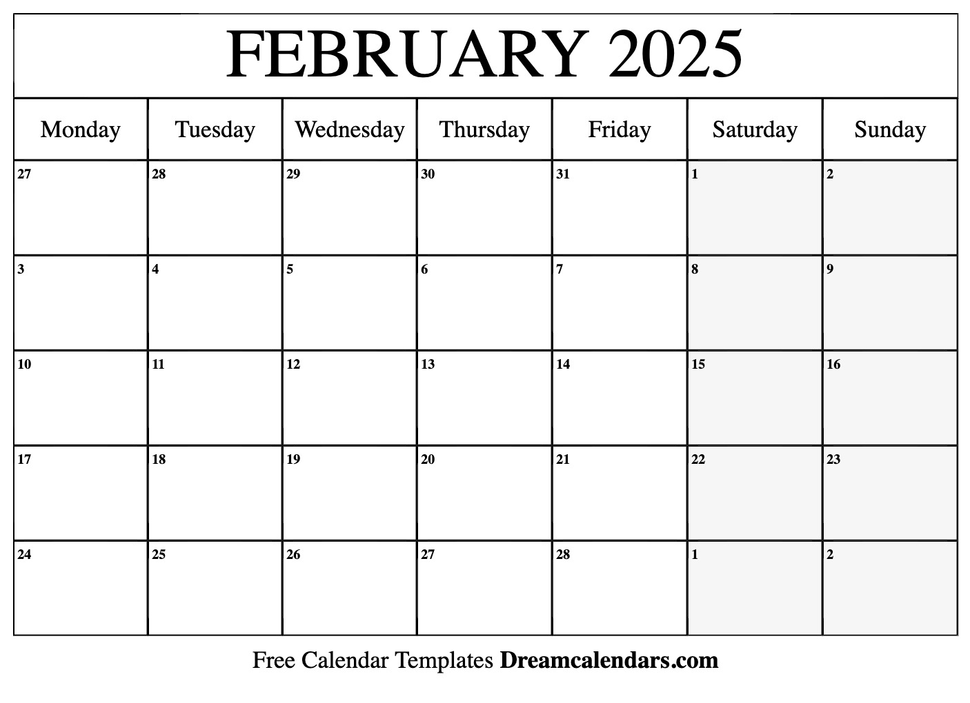 February 2025 Calendar Free Printable with Holidays and Observances