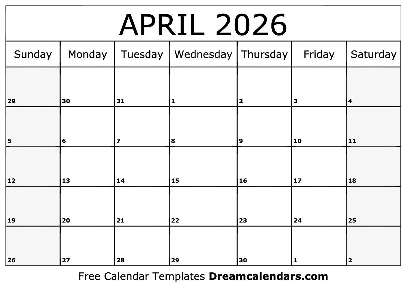 April 2026 Calendar Free Printable with Holidays and Observances