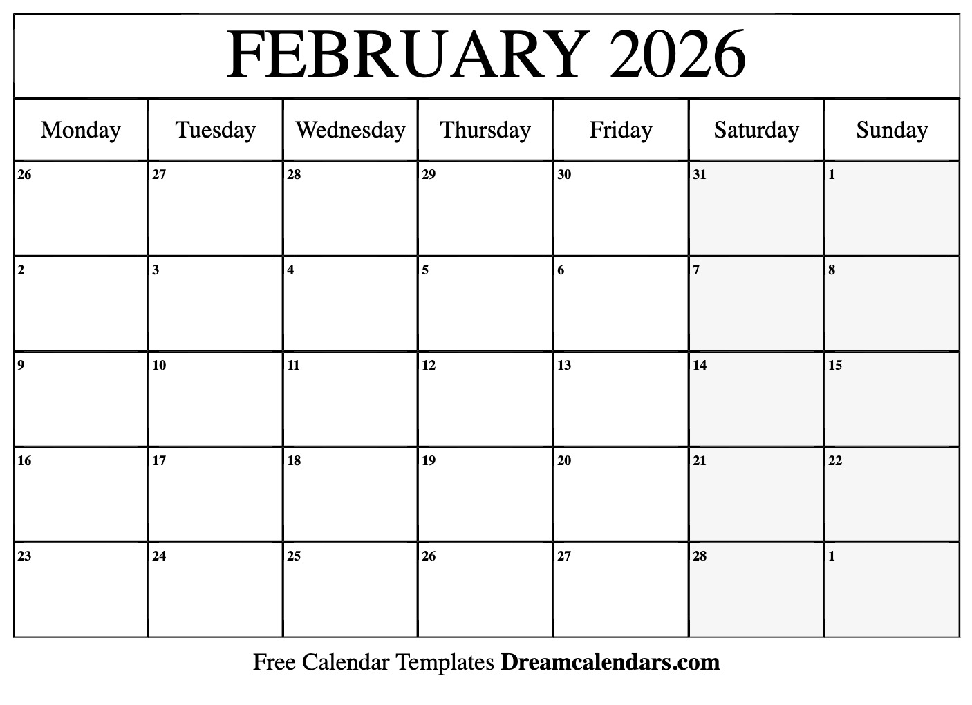 February 2026 Calendar - Free Printable with Holidays and Observances