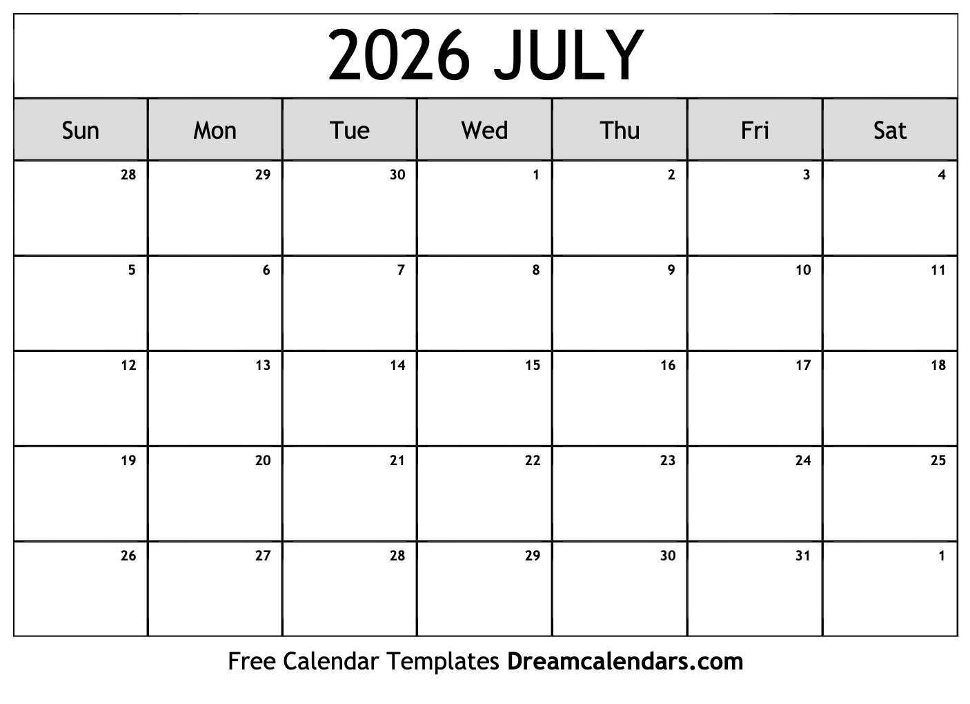 July 2026 Calendar Free Blank Printable With Holidays