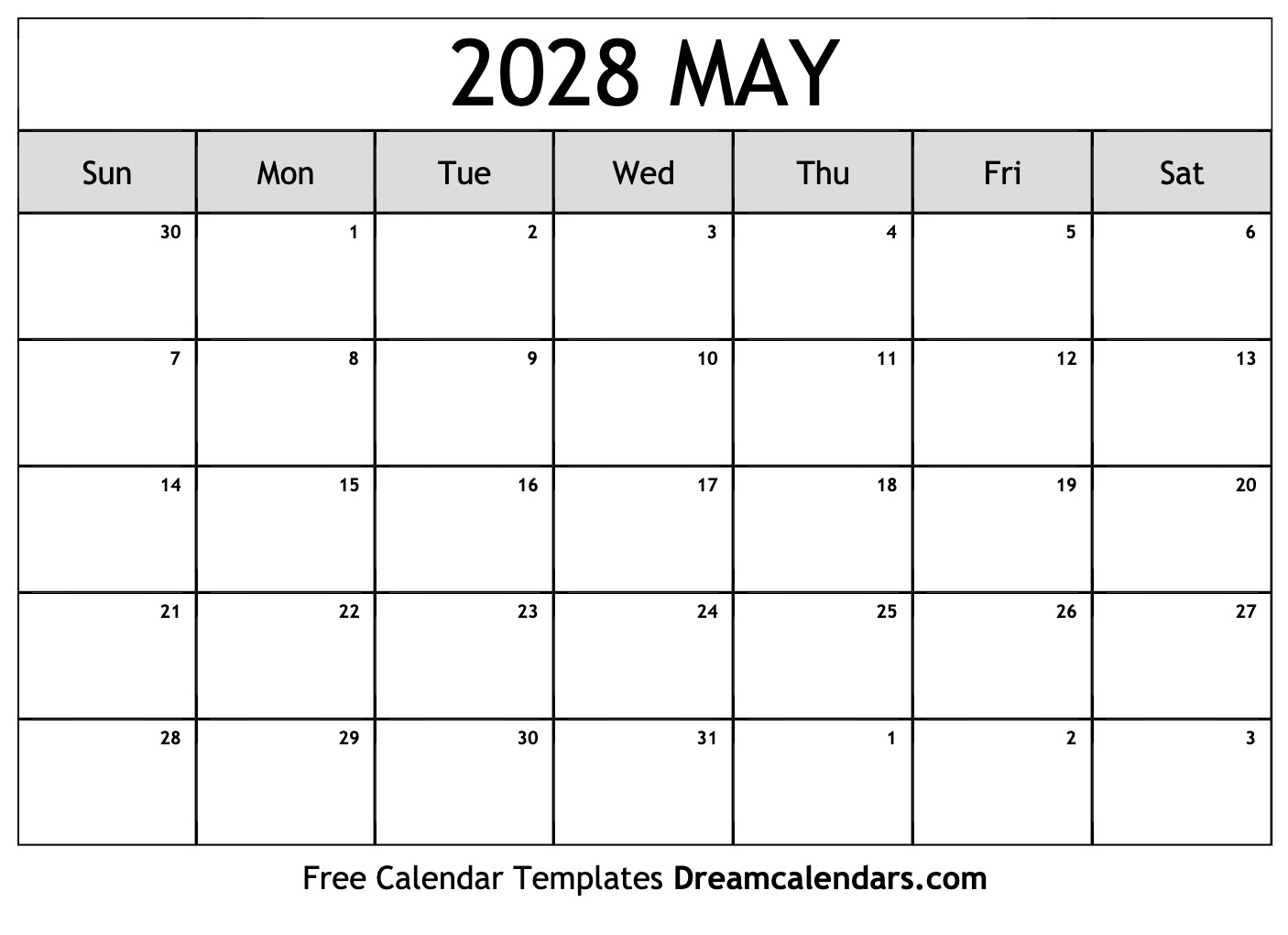 May 2028 calendar Free blank printable with holidays