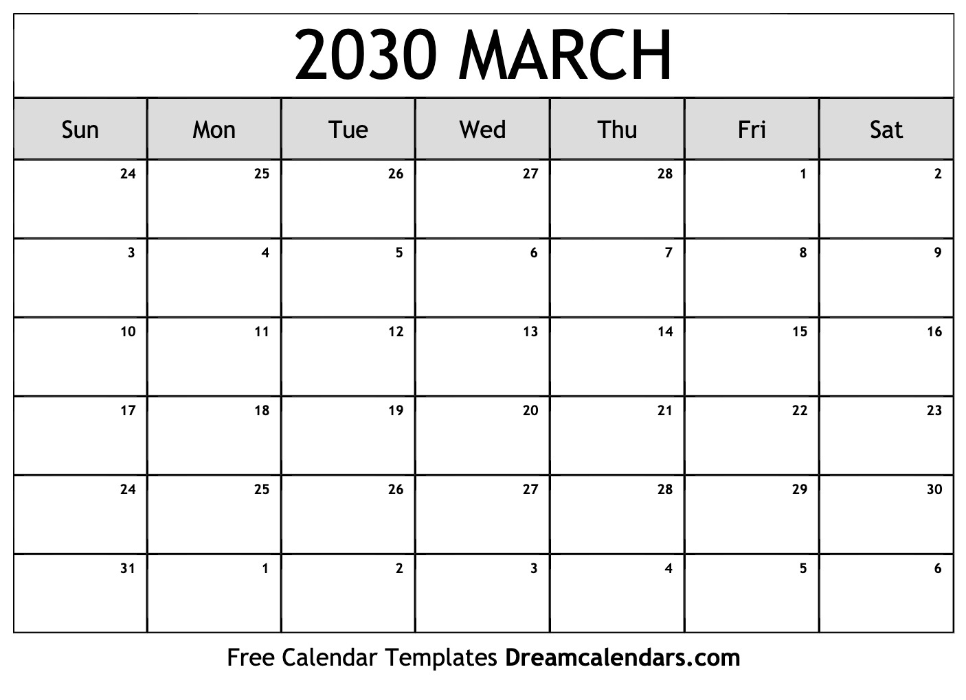 March 2030 Calendar Free Blank Printable With Holidays