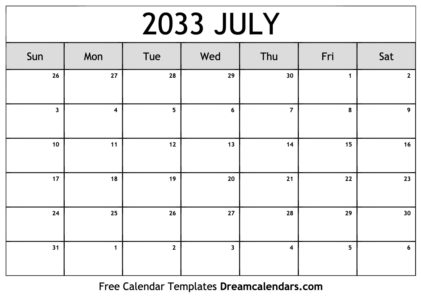 July 2033 Calendar Free Blank Printable Templates