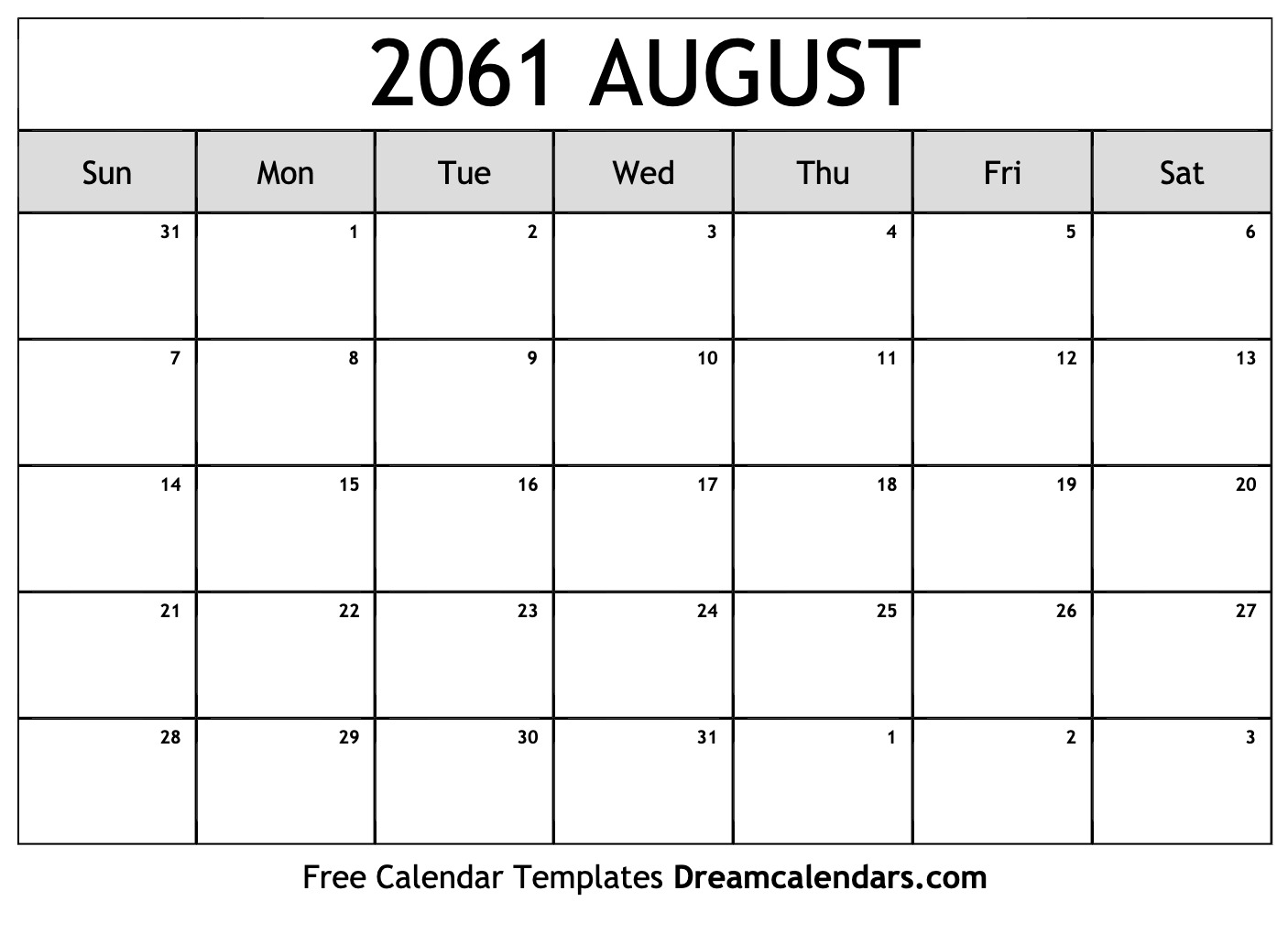 August 2061 Calendar Free Printable With Holidays And Observances