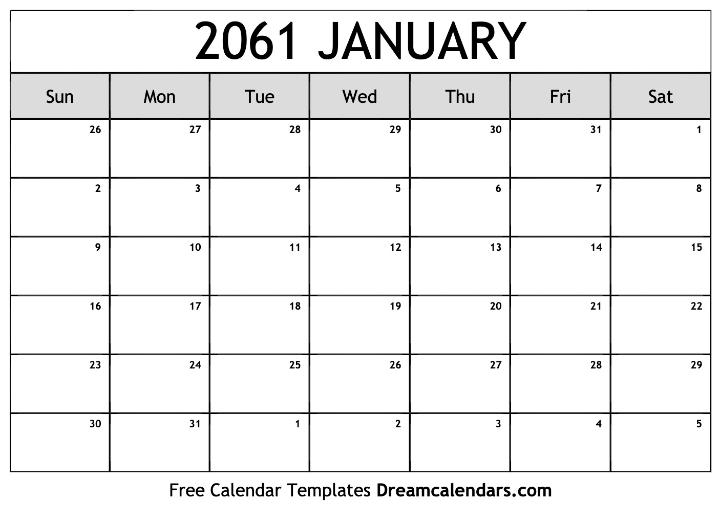 January 2061 calendar | Free blank printable with holidays