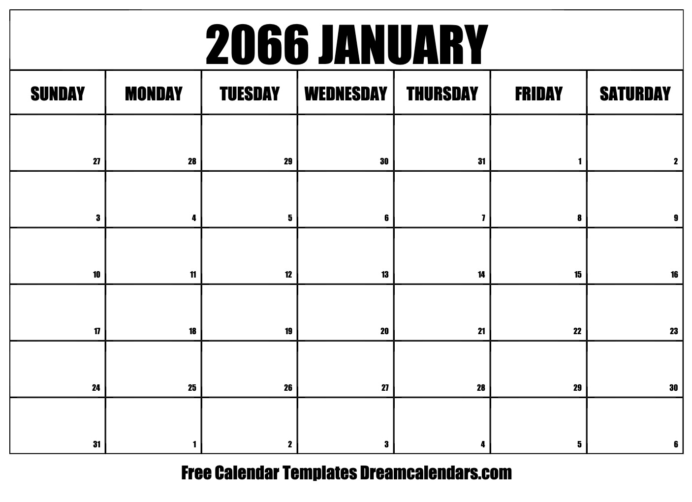 January 2066 Calendar Free Blank Printable With Holidays