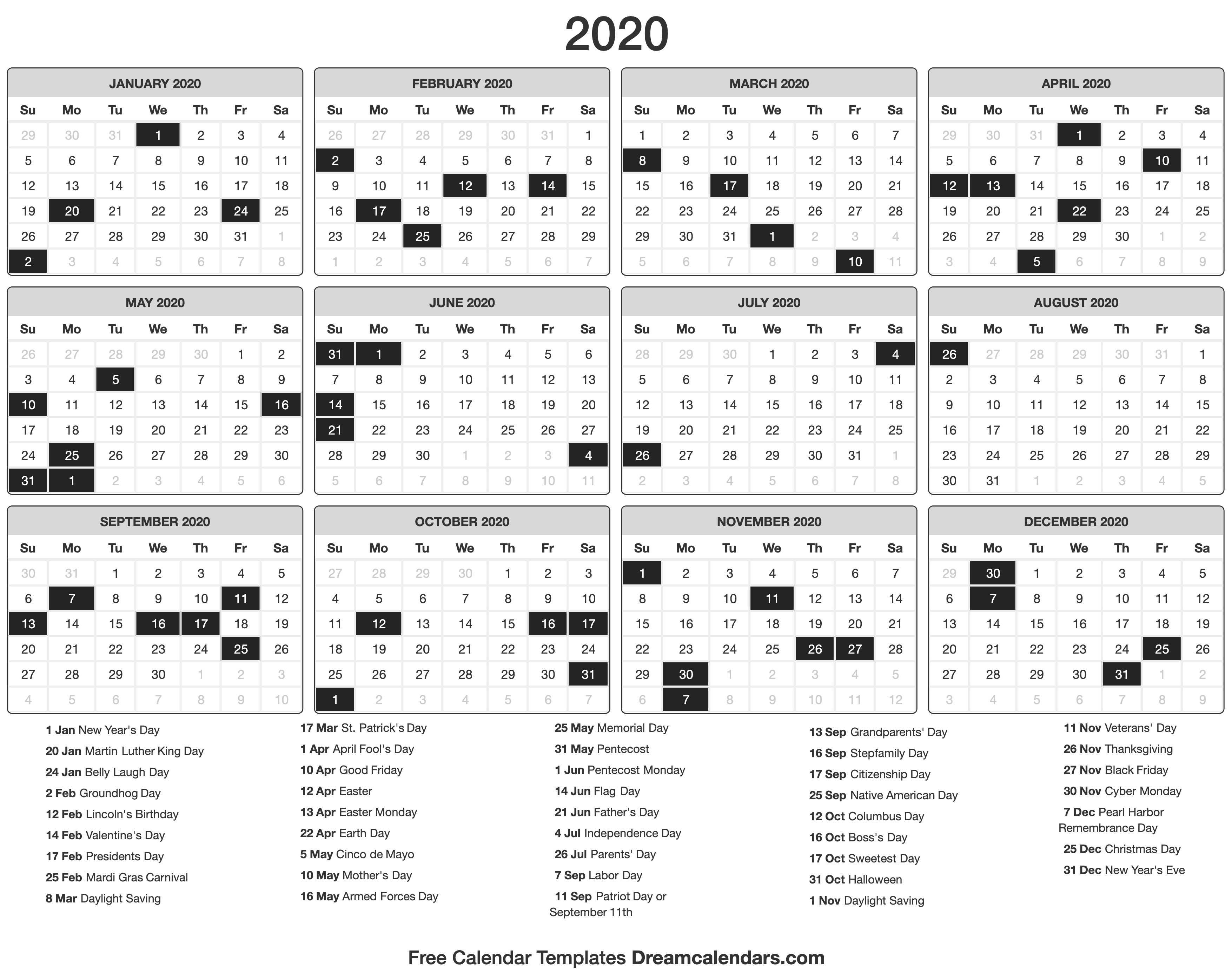 Blank Printable 2020 Yearly Calendar On We Heart It