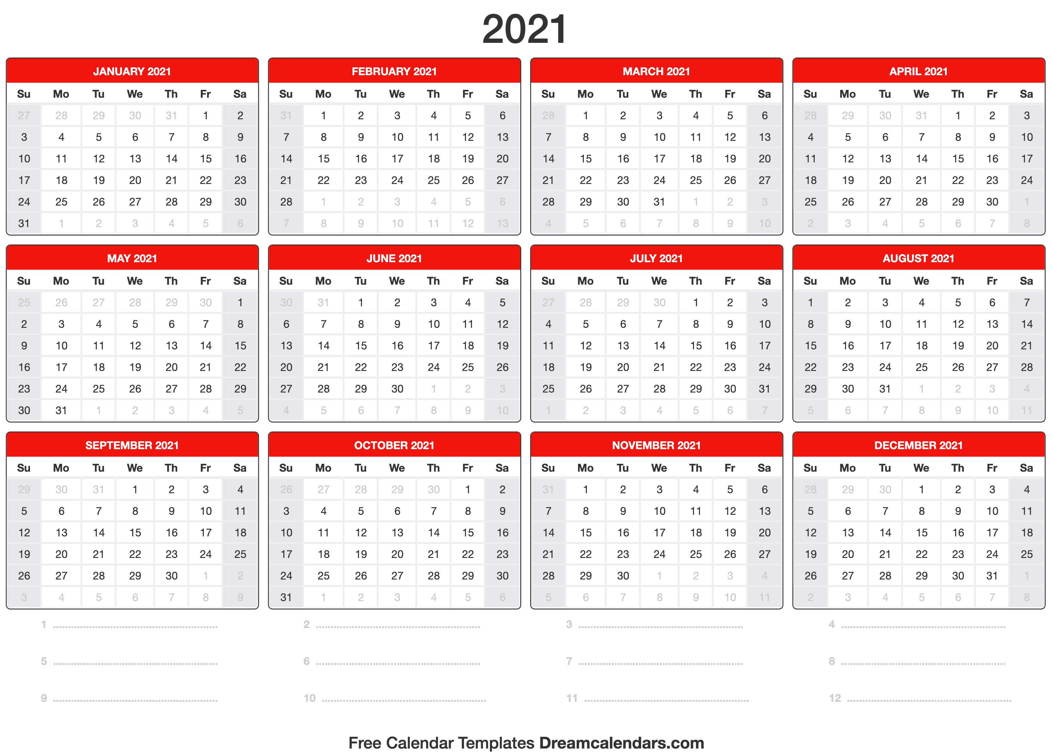 Blank Printable Calendar 2021 - Customize and Print