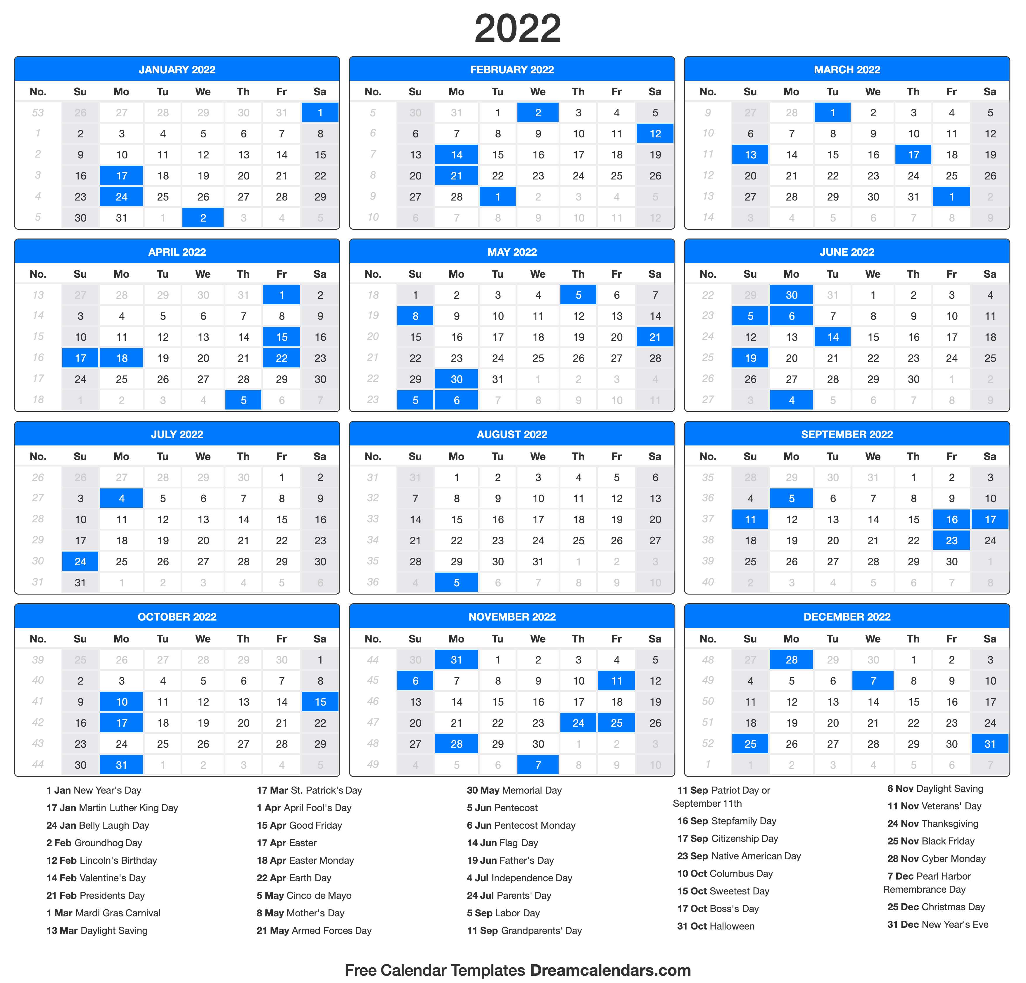 mini calendar printable 2022