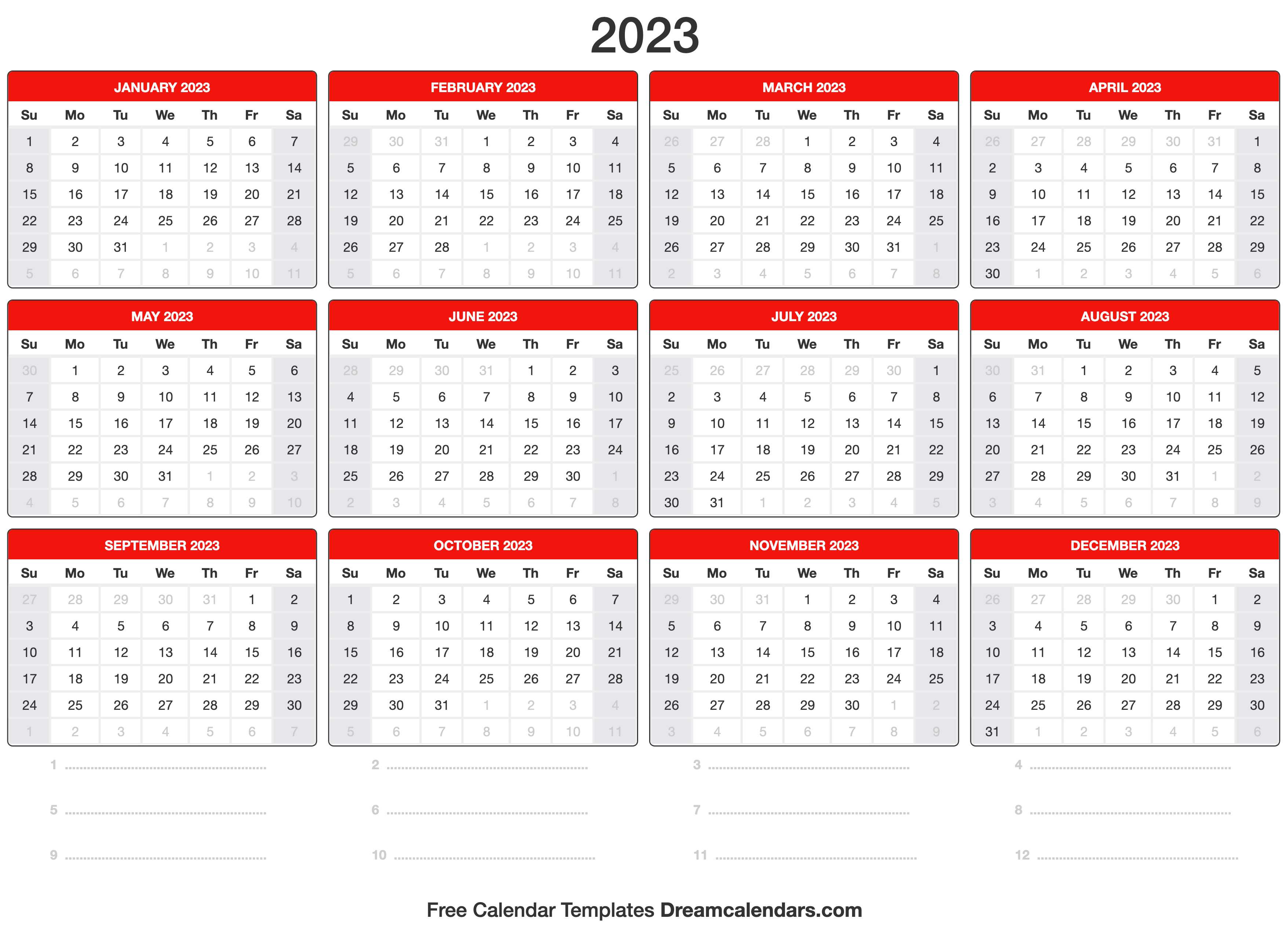 Free Printable 2023 Calendar No Download