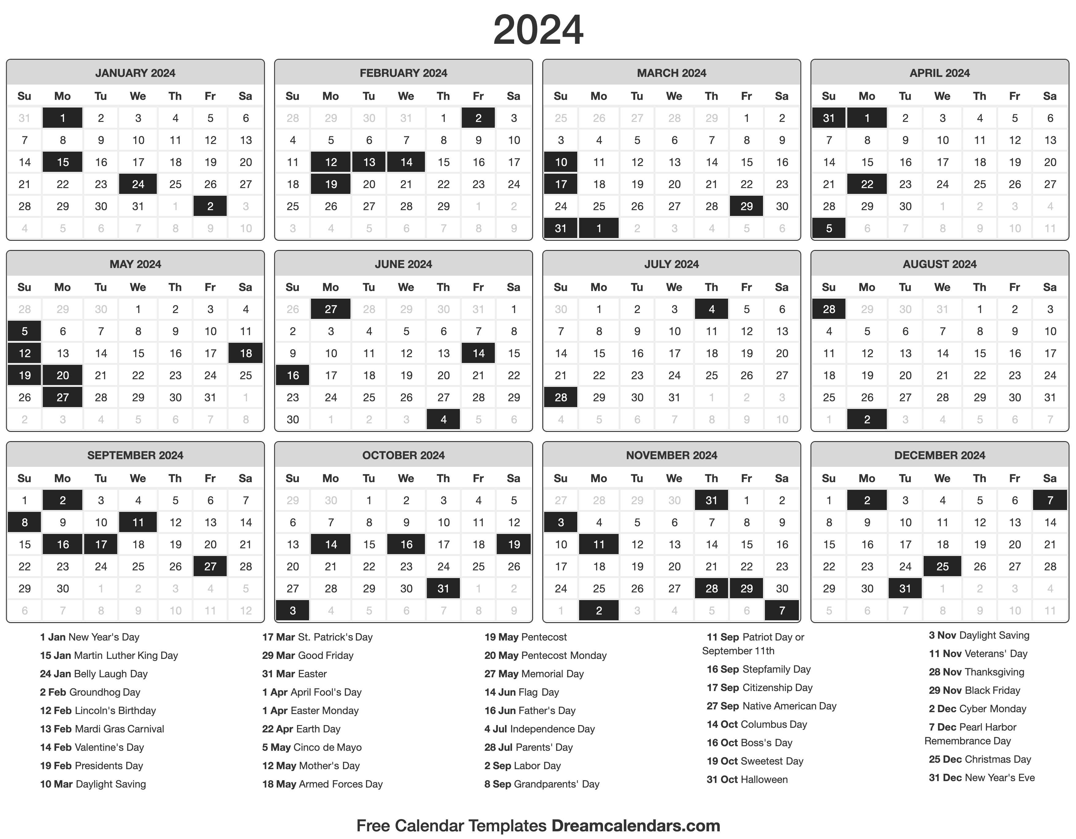Day Calendar 2024 An Overview of Days, Months, and Holidays Fall