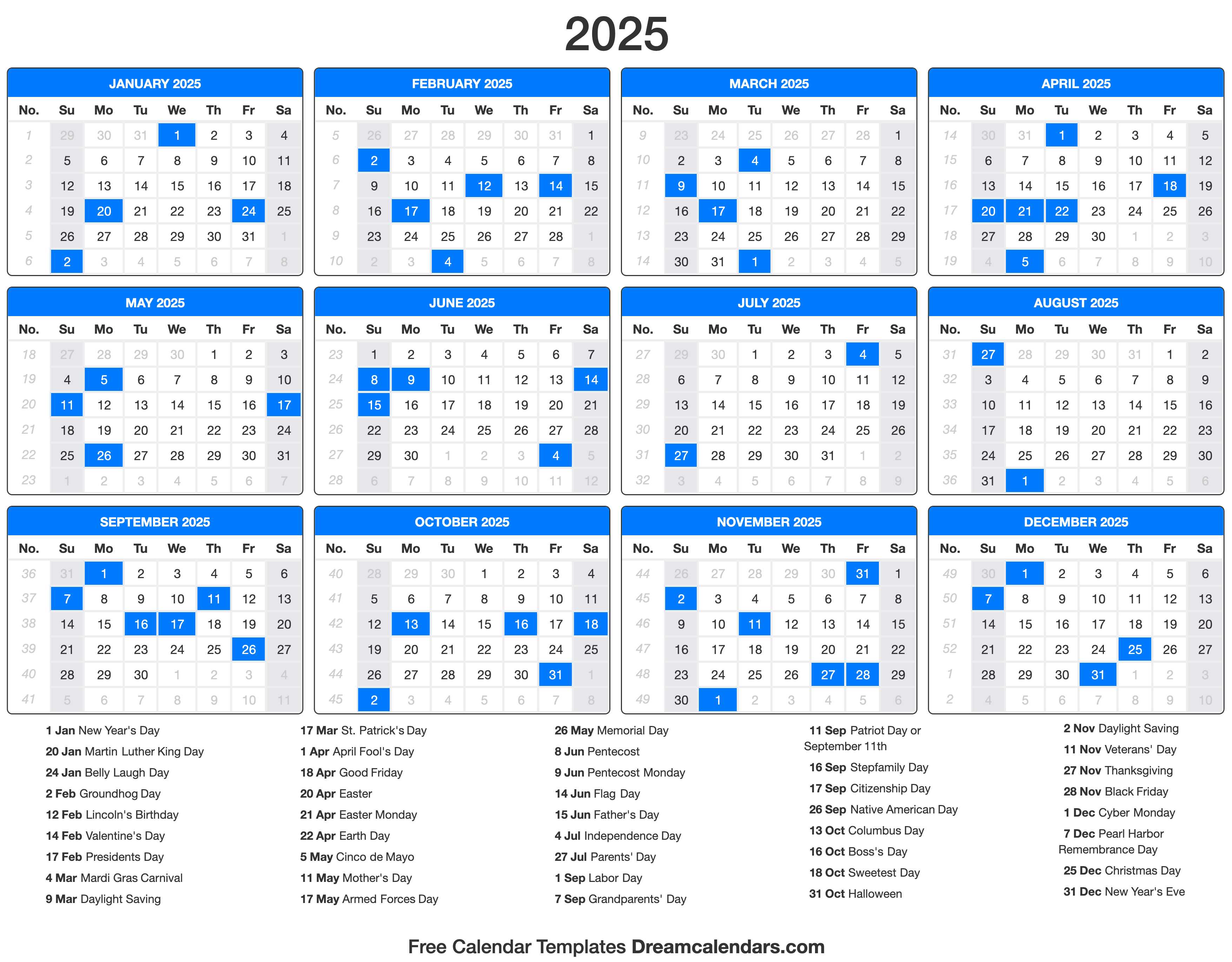 2025 Calendar With Holidays Printable - Printable Word Searches