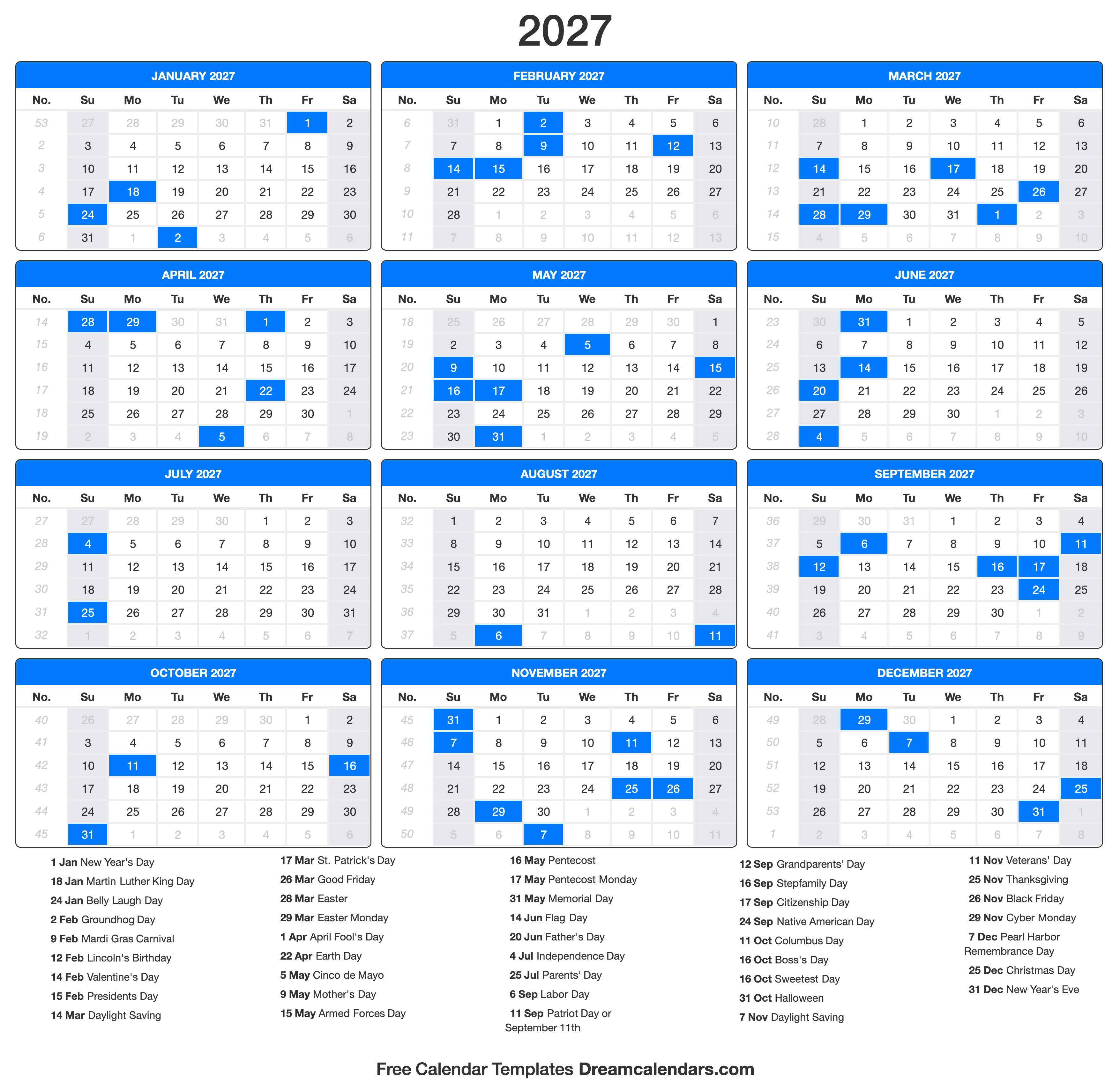 2027 Printable Calendar With Holidays - 2024 CALENDAR PRINTABLE