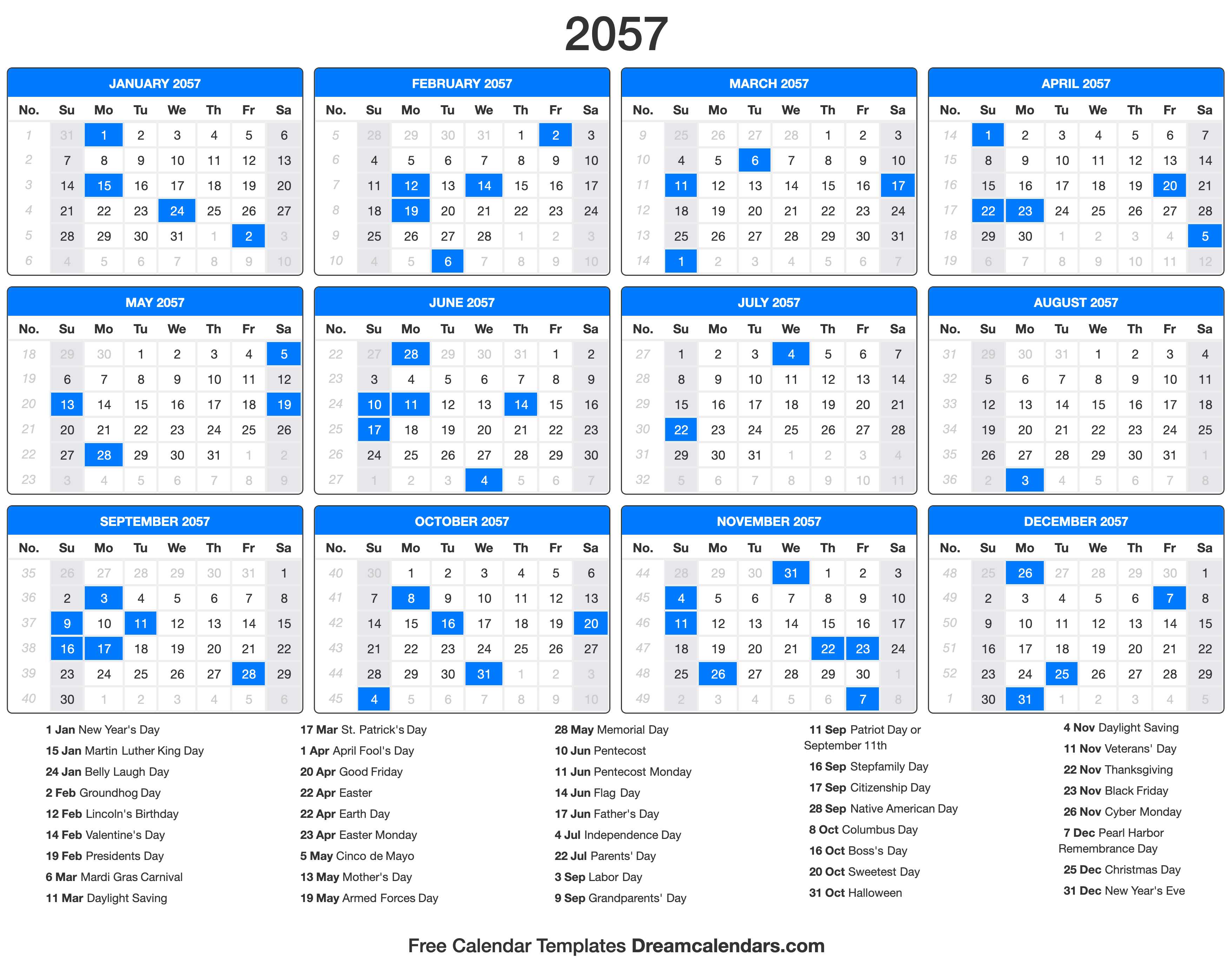 2057 Calendar